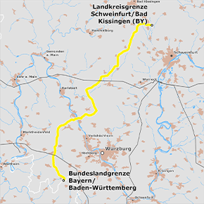 festgelegter Trassenverlauf des Abschnitts Landkreisgrenze Schweinfurt / Bad Kissingen – Landesgrenze Bayern/Baden-Württemberg des BBPlG-Vorhabens 3 festgelegter Trassenverlauf des Abschnitts Landkreisgrenze Schweinfurt / Bad Kissingen – Landesgrenze Bayern/Baden-Württemberg des BBPlG-Vorhabens 3