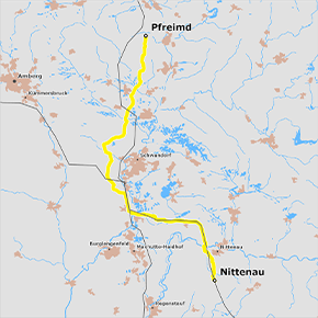 Trassenverlauf des Abschnitts Pfreimd – Nittenau des BBPlG-Vorhabens 5a Trassenverlauf des Abschnitts Pfreimd – Nittenau des BBPlG-Vorhabens 5a