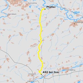 Trassenverlauf des Abschnitts Pfatter – A92 bei Isar des BBPlG-Vorhabens 5a Trassenverlauf des Abschnitts Pfatter – A92 bei Isar des BBPlG-Vorhabens 5a