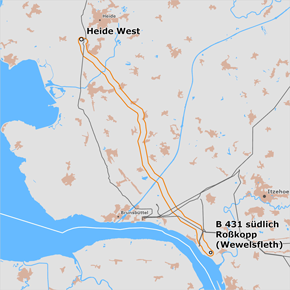 Trassenverlauf des Abschnitts Heide West – B 431 südlich Roßkopp (Wewelsfleth) des BBPlG-Vorhabens 48 Trassenverlauf des Abschnitts Heide West – B 431 südlich Roßkopp (Wewelsfleth) des BBPlG-Vorhabens 48